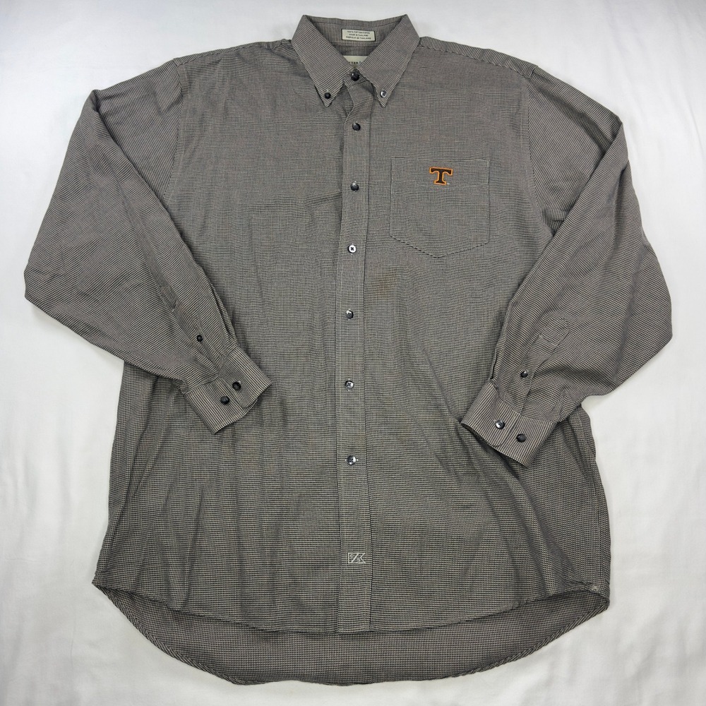 Cutter & Buck Shirt Mens XL Tennessee Vols Houndstooth Button Down‎ Black Brown